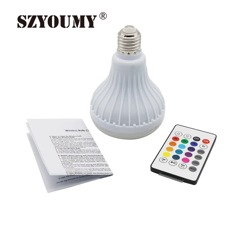 SZYOUMY Беспроводной 12 Вт E27 Led rgb-колонка с Bluetooth лампа работы в режиме воспроизведения музыки и RGB Освещение с пультом дистанционного