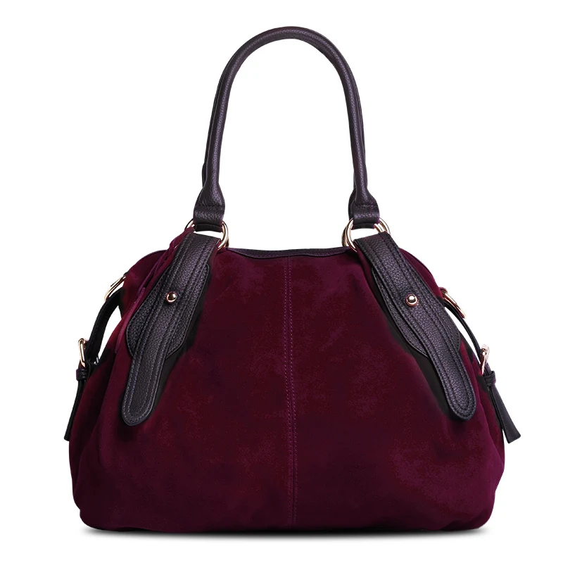 Nico Louise женская сумка из натуральной замши, кожаная сумка в стиле Бостона, дизайн, женская сумка на плечо для путешествий, сумка для доктора, сумки с верхней ручкой - Цвет: Dark Purple