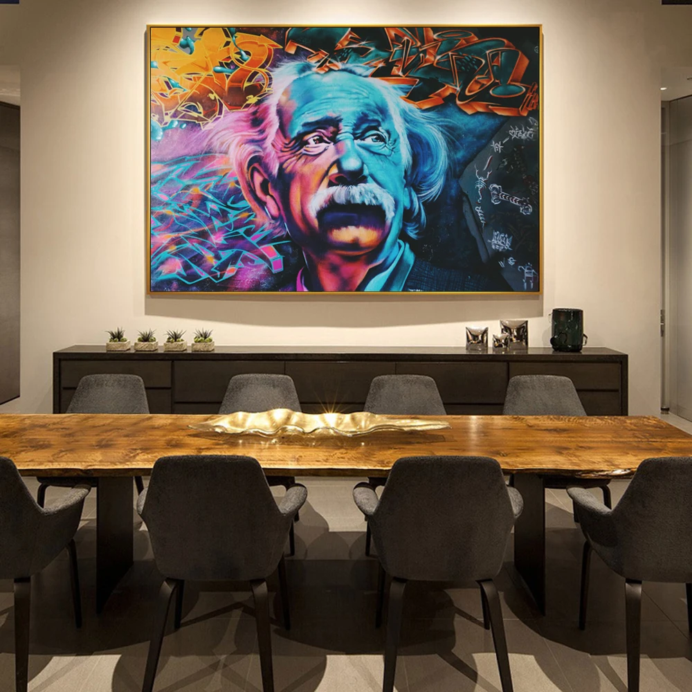 

Abstract Street Wall Art Canvas Prints Portrait Of Einstein Canvas Art Paintings Colorful Pop Art Canvas For Living Room Decor