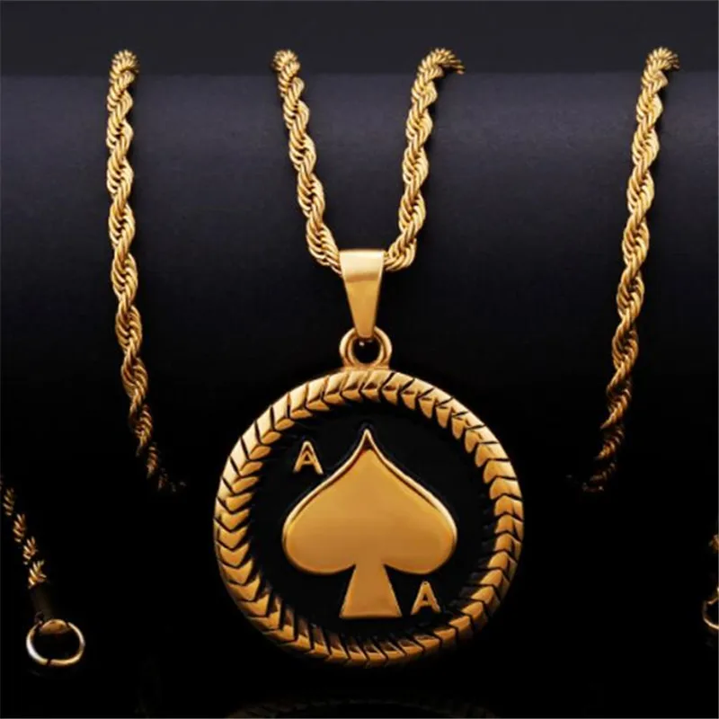 

Hip Hop Men's Europe and America Retro Titanium Steel Round Personality Street Spades A Pendant