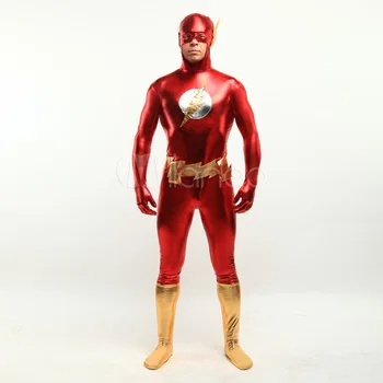 

High Quality Adult childrens/Mens Halloween Anime Flash Costumes Men Child Lycra Shiny Metallic Zentai SuperHero Cosplay Costume