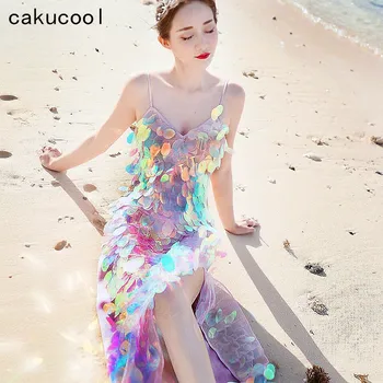 

Cakucool Retro Shiny Sequins women dress summer Sexy Backless Slip dress Elegant Slim Mermaid tube Club beach Long dress vestido