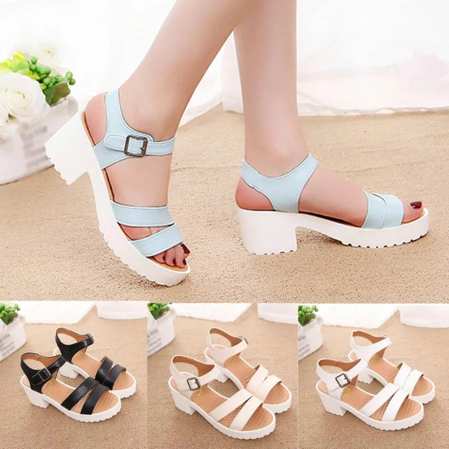 

Fashion Ankle Strap Buckle Women Sandals High-heeled Open Toe Thick Platform Summer Shoes Big Size Women Shoes #35