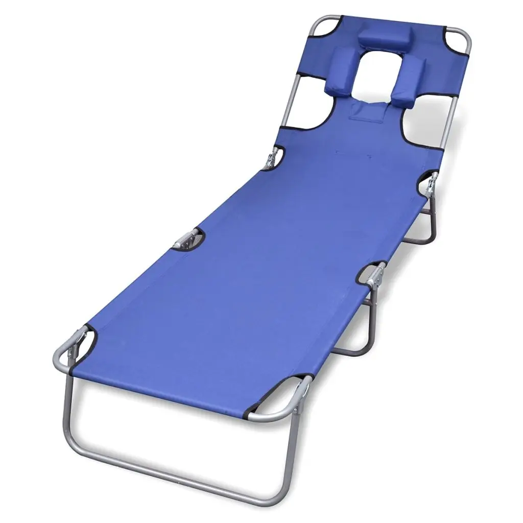 vidaXL Folding Sun Lounger with Head Cushion and Adjustable Backrest Blue | Мебель