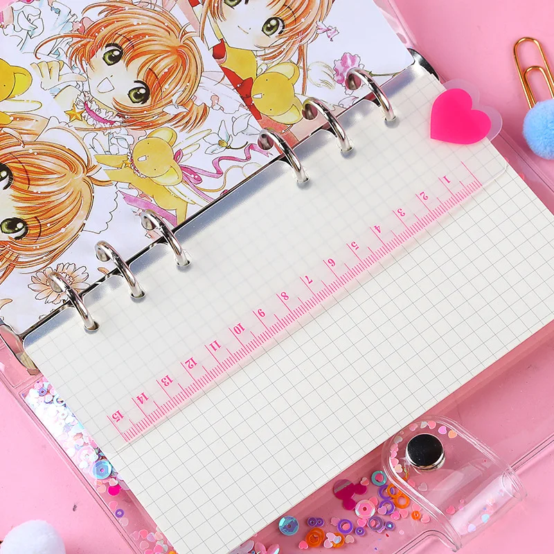 

Cute A5 A6 Transparent PP Ruler Pink Heart Style, Loose Leaf Spiral 6Holes Notebook Planner DIY Accessory