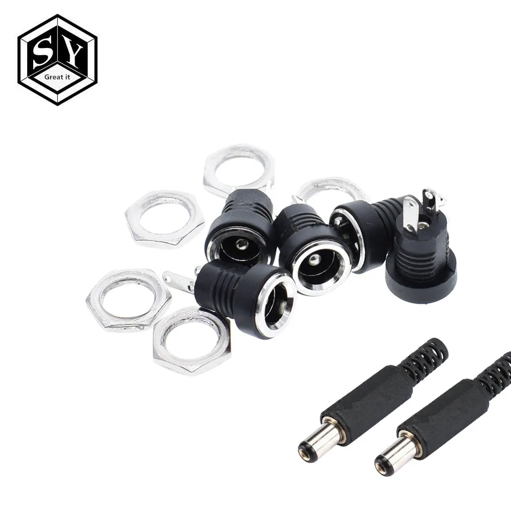 

10PCS Great IT 5Pair DC Power Connector pin 2.1x5.5mm Female Plug Jack + Male Plug Jack Socket Adapter DC-022B