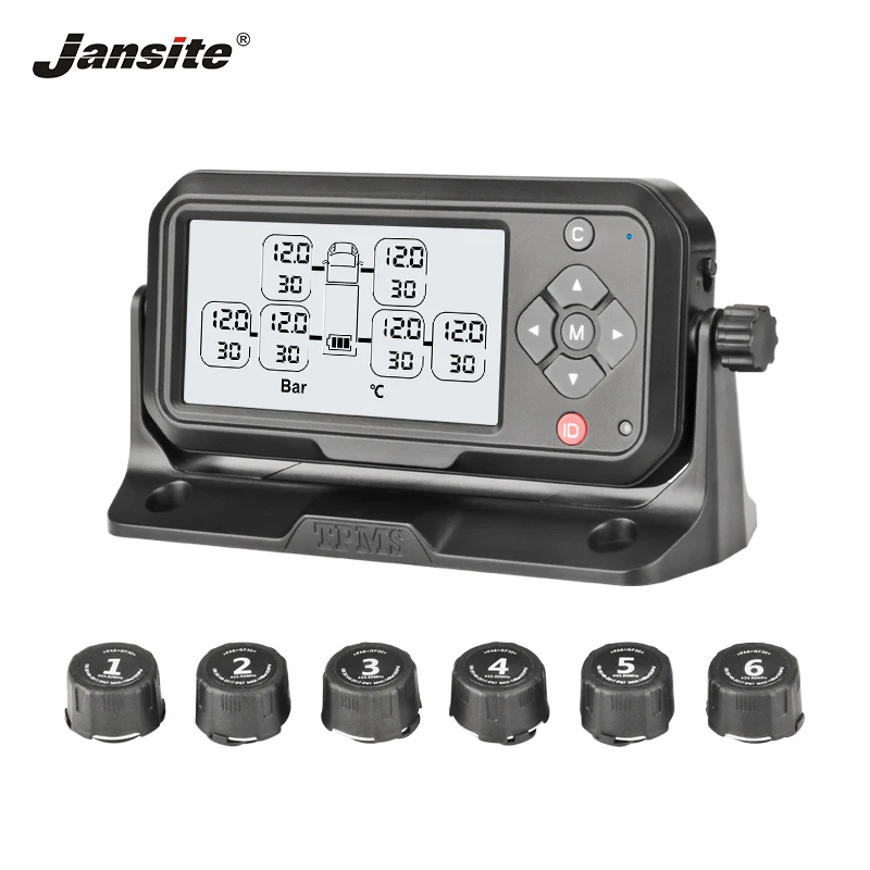 

Jansite Truck TPMS Solar Charging Tire Pressure Monitoring System Car tpms Auto Alarm System Wireless With Six external sensors