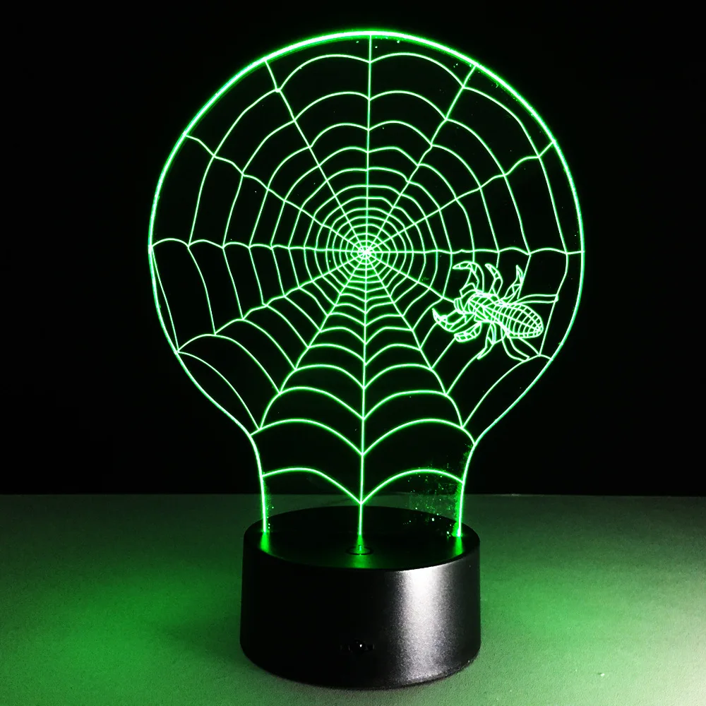 3d настольная лампа паук веб-ночник 7 цветов акриловые визуальные трехмерные светодиодные декоративные фонари usb двойного назначения