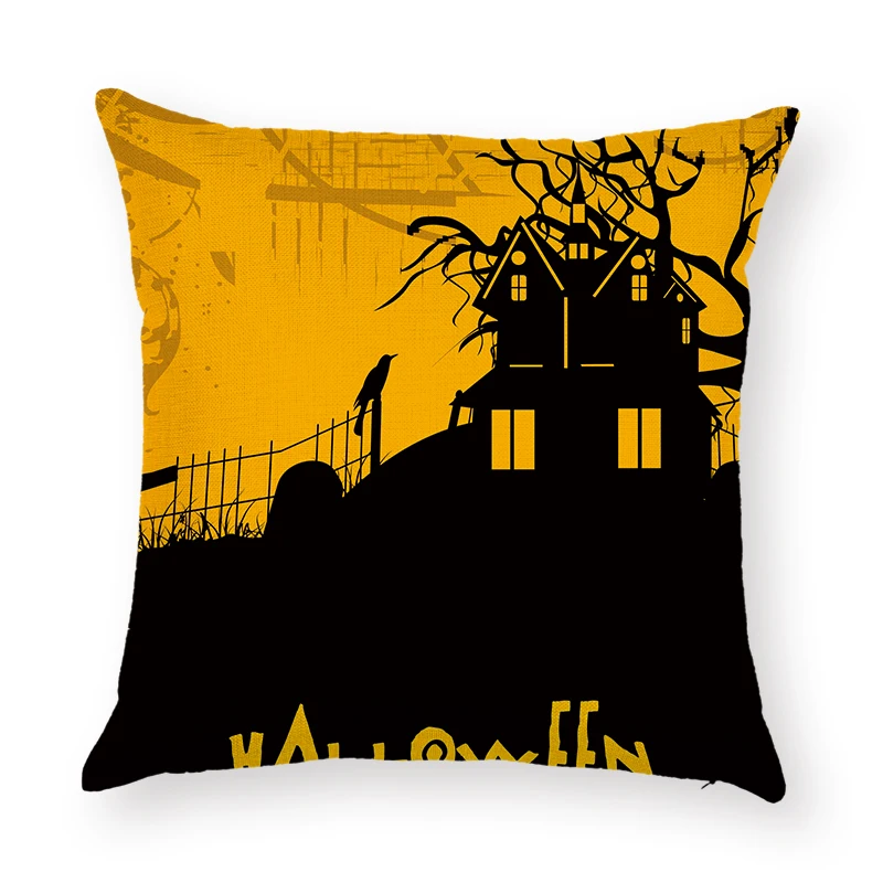 Mayitr 45*45cm Halloween Cushion Cover Cartoon Pumpkin Letter Pattern Pillow Case Square Pillow Cover for Sofa Home Decoration