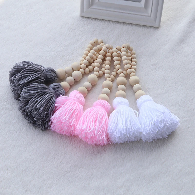 

NEW Nordic Wooden Beads with Tassel Ball Garland Hanging Wall Ornament Kid's Room Decorations Nursery Baby Room Photography Prop