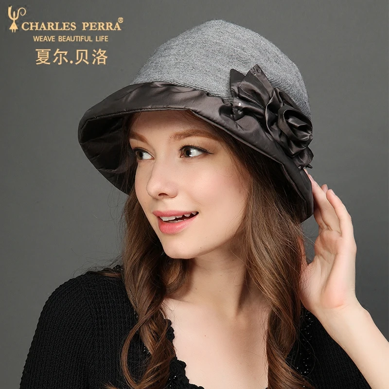 

Charles Perra Women Hat Thicker Winter Plus Velvet Warm Elegant Bucket Hats Casual Fashion Snow Cap 6209