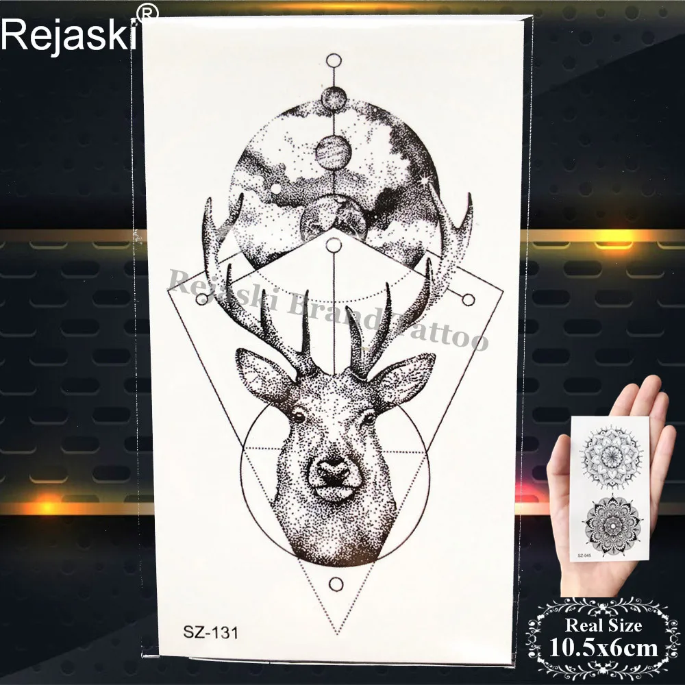 Женские тату наклейки Rejaski с изображением черной Луны планеты оленя лося
