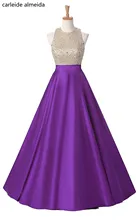A linha de Cetim Vestidos de Baile Elegante Bead Corpete abiti da cerimonia donna Até O Chão Vestidos de festa Vestido Formal