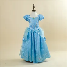 Free Shipping Retail 1pc 2015 New Girls Movie Cosplay Costume Fairy Cinderella Princess Dress Fancy Bows