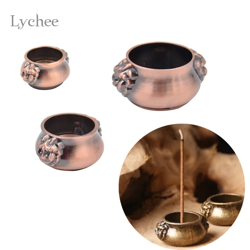 Lychee 1 Set Copper Lion Design Incense Base Incense Stick Holder Ash
