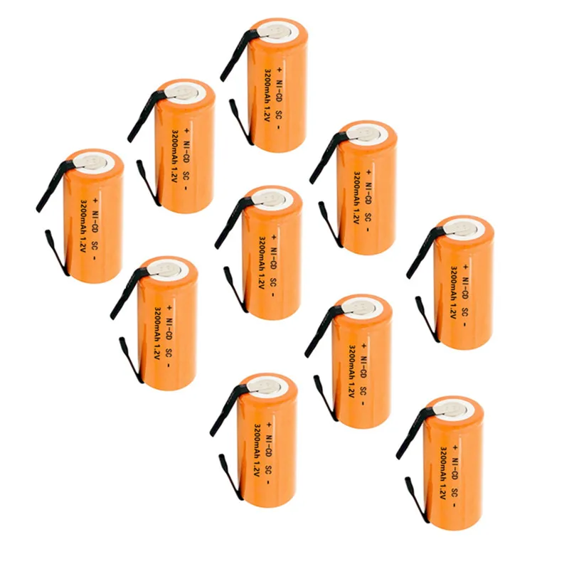 

4 colour 10/lot Ni-CD 3200mAh Orange/ 3000mah Pink /2600mah Green/2200mah red1.2V 4/5 SC Sub C NiCd Battery Flat Top With Tabs