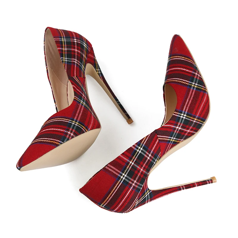 WETKISS Big Size 33-45 Stiletto Heels Women Pumps Red Pointed Plaid Shoes Women Shallow High Thin Heels 2019 Party Wedding Shoes