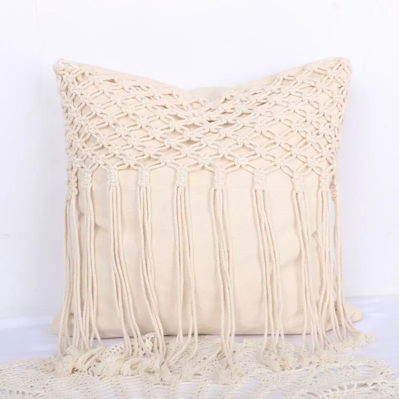 

Handmade Woven Square fringed pillowcase Square Macrame Boho Tassels Living Room Hand-woven lace bed UYT