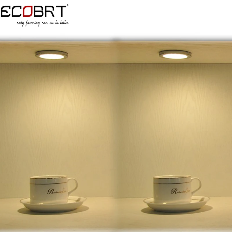 

Wholesales-ECOBRT 50pcs/lot High lumens led 12v 3528 Round Surface Downlights for Under Cabinet lights 3W enery saving bulb