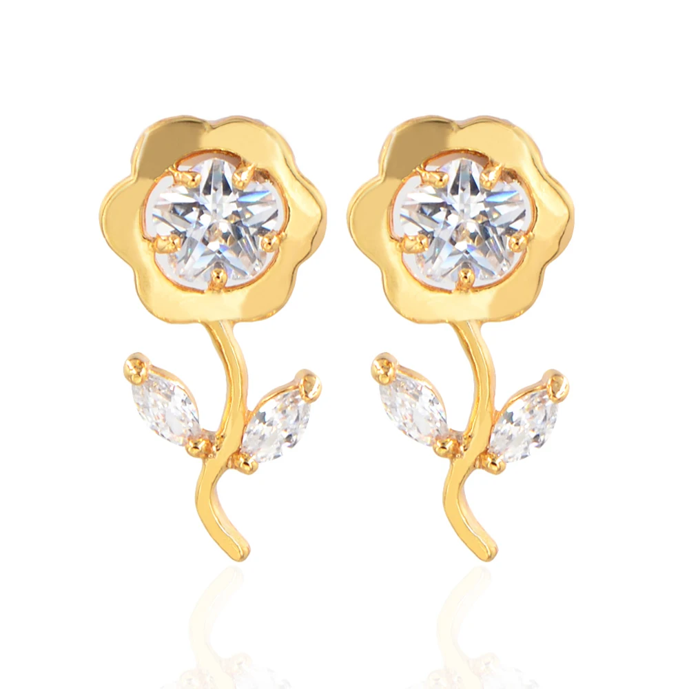 

Women Girls Gold Color Stud Earrings Flower Shape CZ Stone Earrings Jewelry
