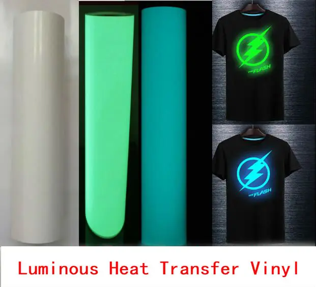 

Free shipping 1 sheet 25cmx50cm Luminous Heat Transfer Vinyl Glow in Dark noctilucent Heat Press Machine Tshirt Iron On HTV