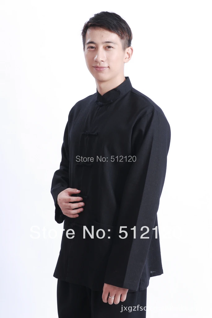 Shanghai Story Long Sleeve Chinese Traditional clothing solid Cotton and linen shirt mandarin collar kung fu shirt for man