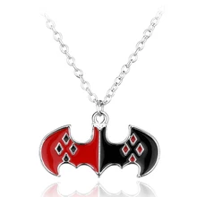 Wholesale The Batman Suicide Squads Harley Quinn Logo Necklace Maxi Black and Red Enamel long necklace