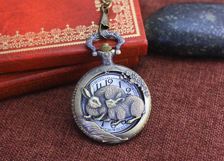 chaoyada women men large digital hollow 12 zodiac dragon animals quartz pocket watches unisex antique flip hanging chain clock