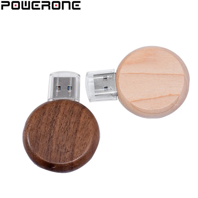 POWERONE Деревянный Мини USB флеш-накопитель 4 ГБ 8 ГБ 16 ГБ 32 ГБ 64 ГБ USB 2,0 флеш-накопитель круглый деревянный флеш-накопитель