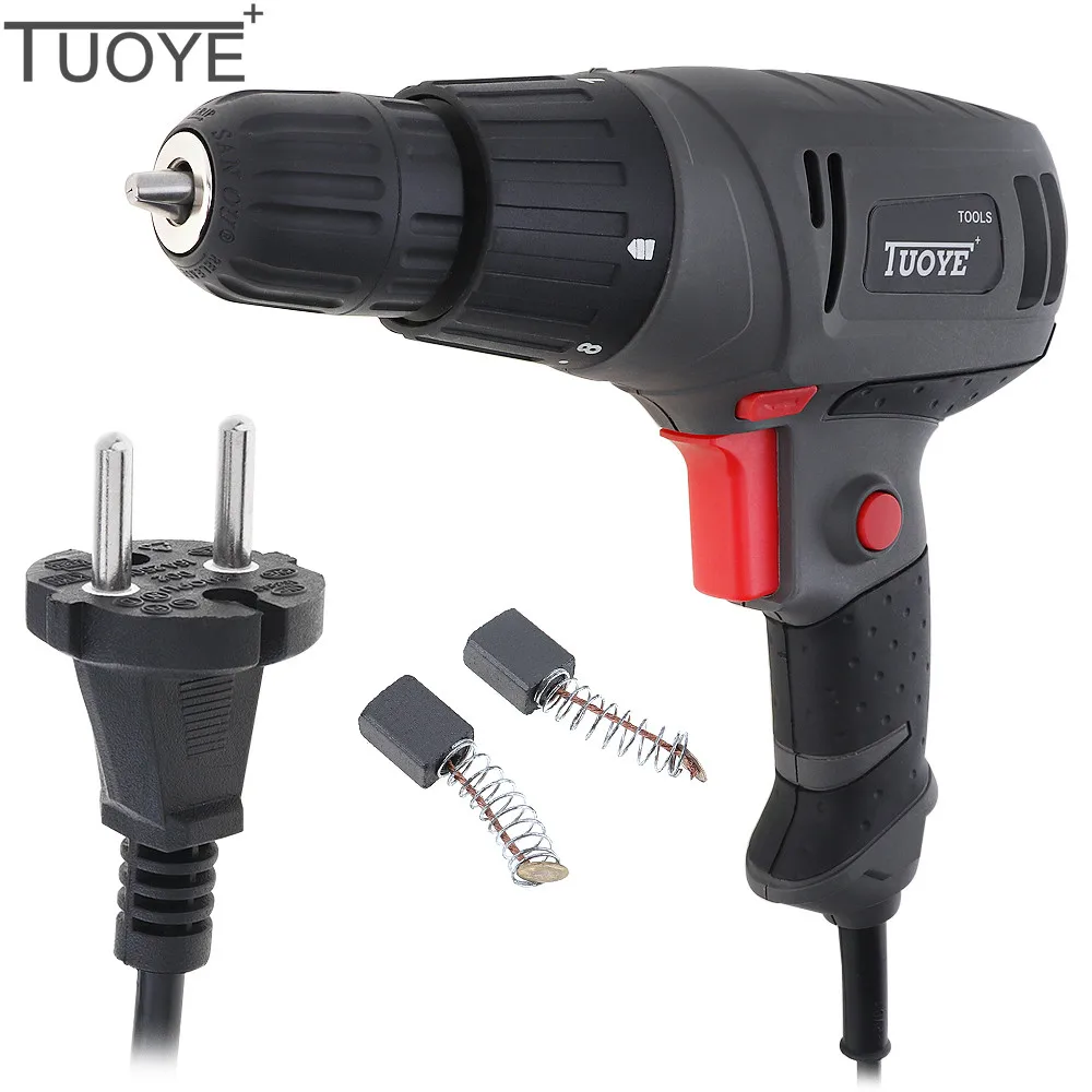 Beste TUOYE 300 w Grijs Multi functionele Elektrische Boor Schroevendraaier Power Tools met Rotatie Aanpassing Schakelaar en 2 stks Carbon borstels