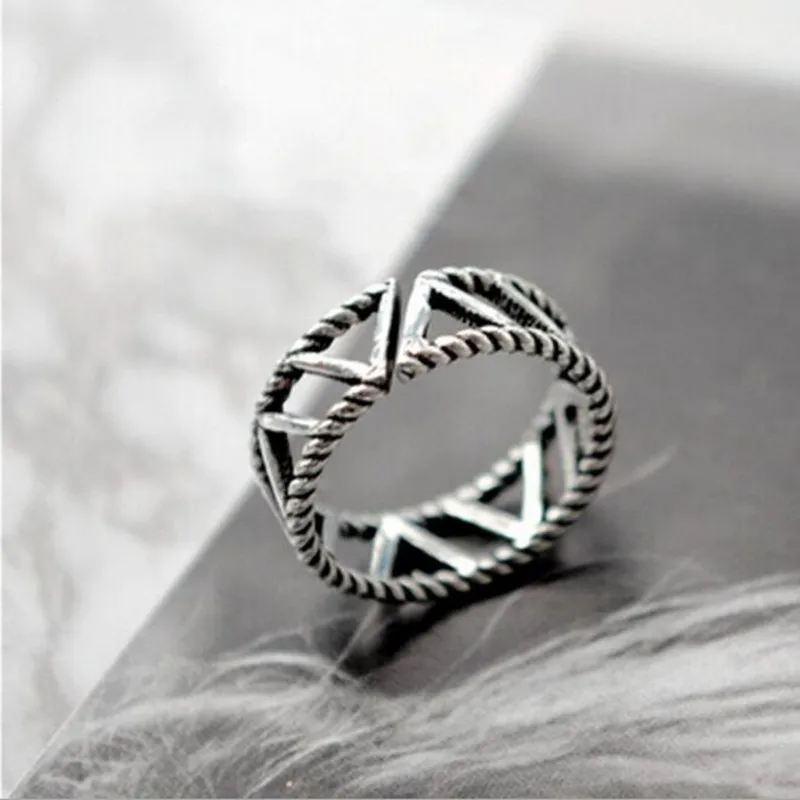 

New 925 Sterling Silver Jewelry Korean Version Of The Thai Silver Geometric Hollow Double Opening Accessories Ring SR252