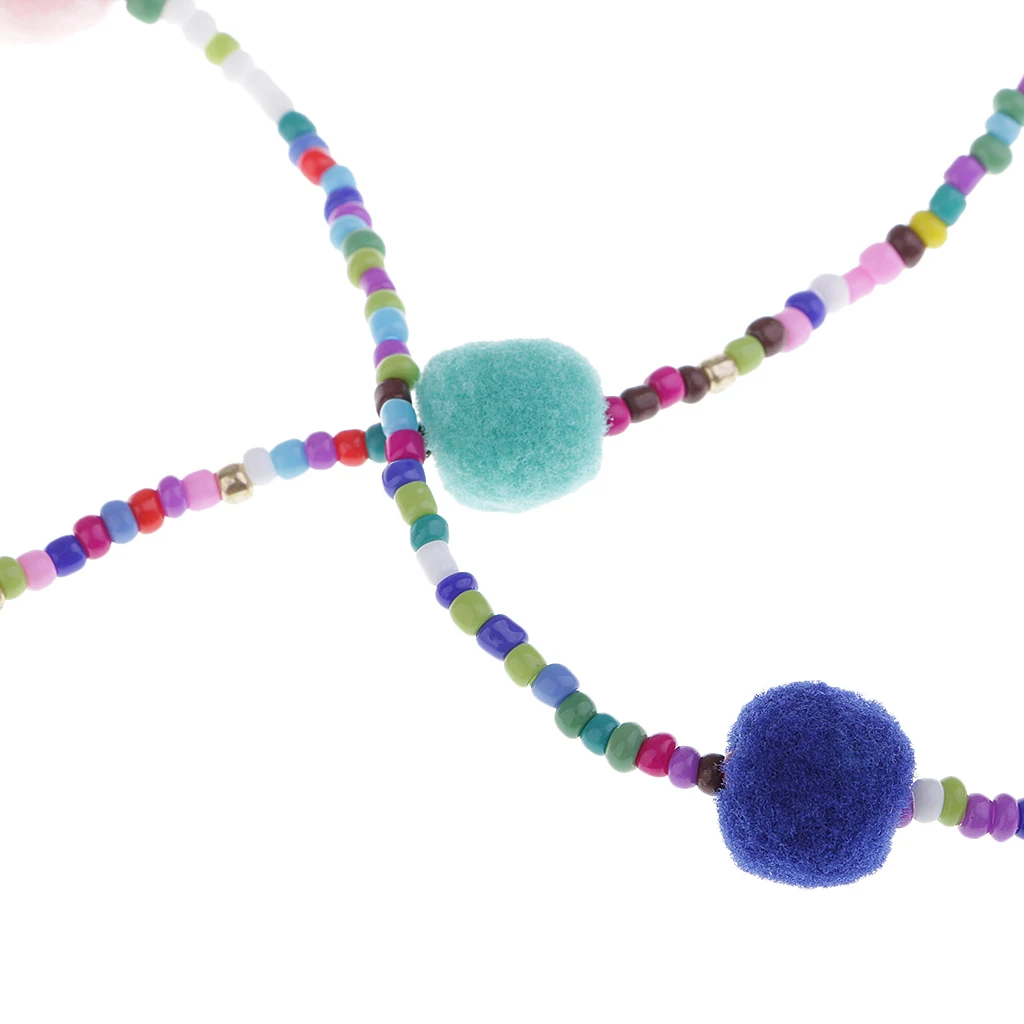 Anti Slip Colorful Beads Plush Ball Eyeglass Chain Necklace Rubber ends with Metal Coils Lanyards for Lady Girl 