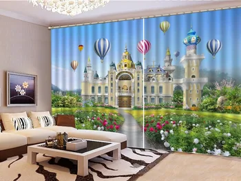 

All Over The Place Flowers Hot air Balloon Children's Playground 3D Landscape Curtain Beautiful Practical Shade Curtains