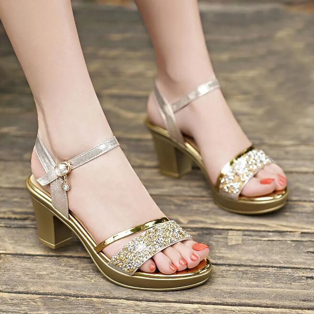 

Women's Ladies Fashion Crystal Elegant Square Heel Buckle Roman Shoes Sandals women sandals flat casual shoes summer sandals
