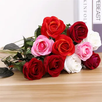 

10 Pcs High Quality Simulation Artificial Rose Flowers Flannel Flowers Artificial Bouquet For Home Party Wedding Decoration