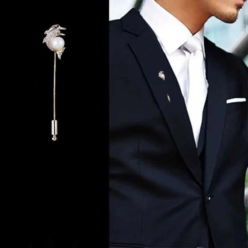 CHUKUI New Fashion Zircon Two Dolphins Brooch For Women Lady Scarf Stick Brooch Suit Tie Clips Ocean Fish Lapel Collar Pins  (4)