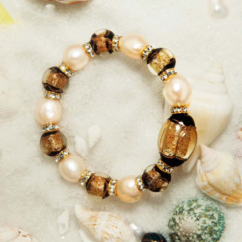 ZHBORUINI Charm Bracelet Natural Freshwater Pearl Glass Baroque Bracelet  925 Sterling Silver Pearl Jewelry Chamilia Beads Gift