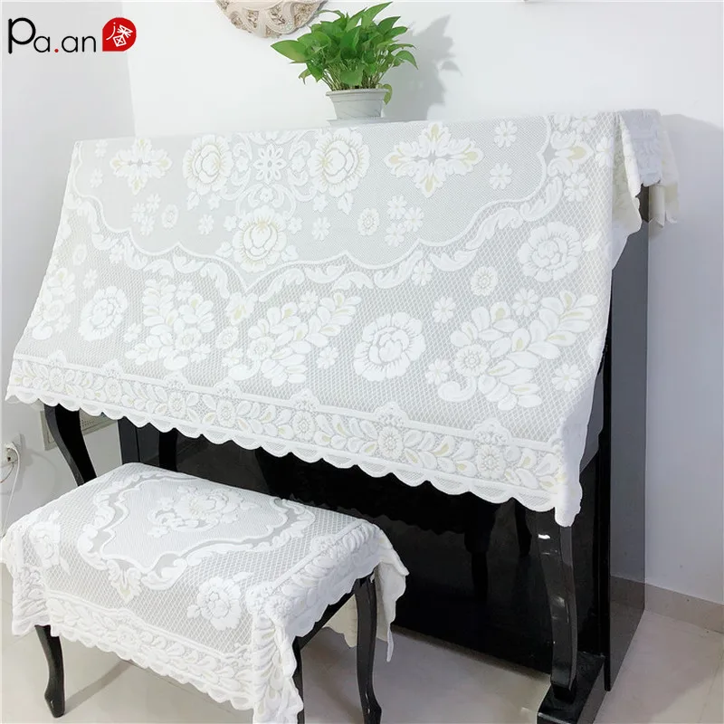 

Advanced Elegant Piano Cover White Crochet Lace Piano Decoration with Ottoman Cover Home Decorative Dropshipping 2019 Piano Mate