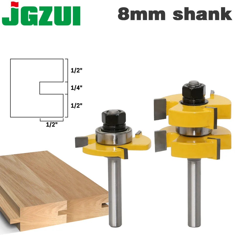 2pc 8mm Shank Tongue & Groove Router Bit Set - Large Stock up to 1-1/4