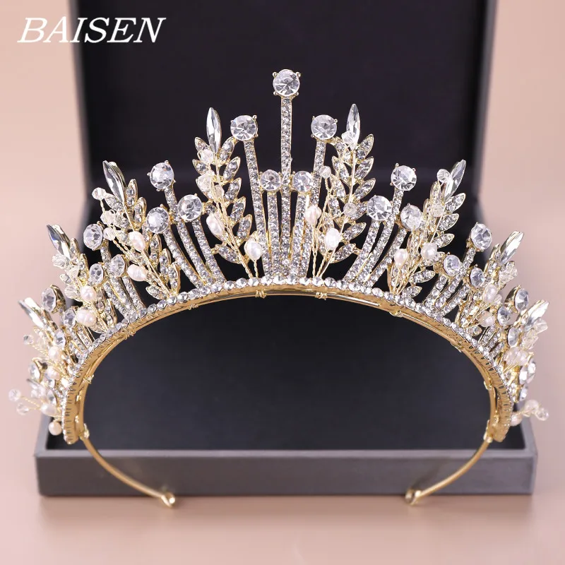 Золотая Тиара для волос, свадебные стразы, украшения для волос невесты, свадебный головной убор, Хрустальная тиара, корона, аксессуары для волос, женские Украшения