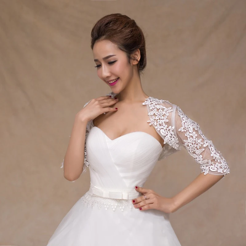 Wedding Lace Bolero Half Sleeve Lace joker Coat Shawl Wedding Jackets Bridal Wraps High Quality cape mariage tulle shrug