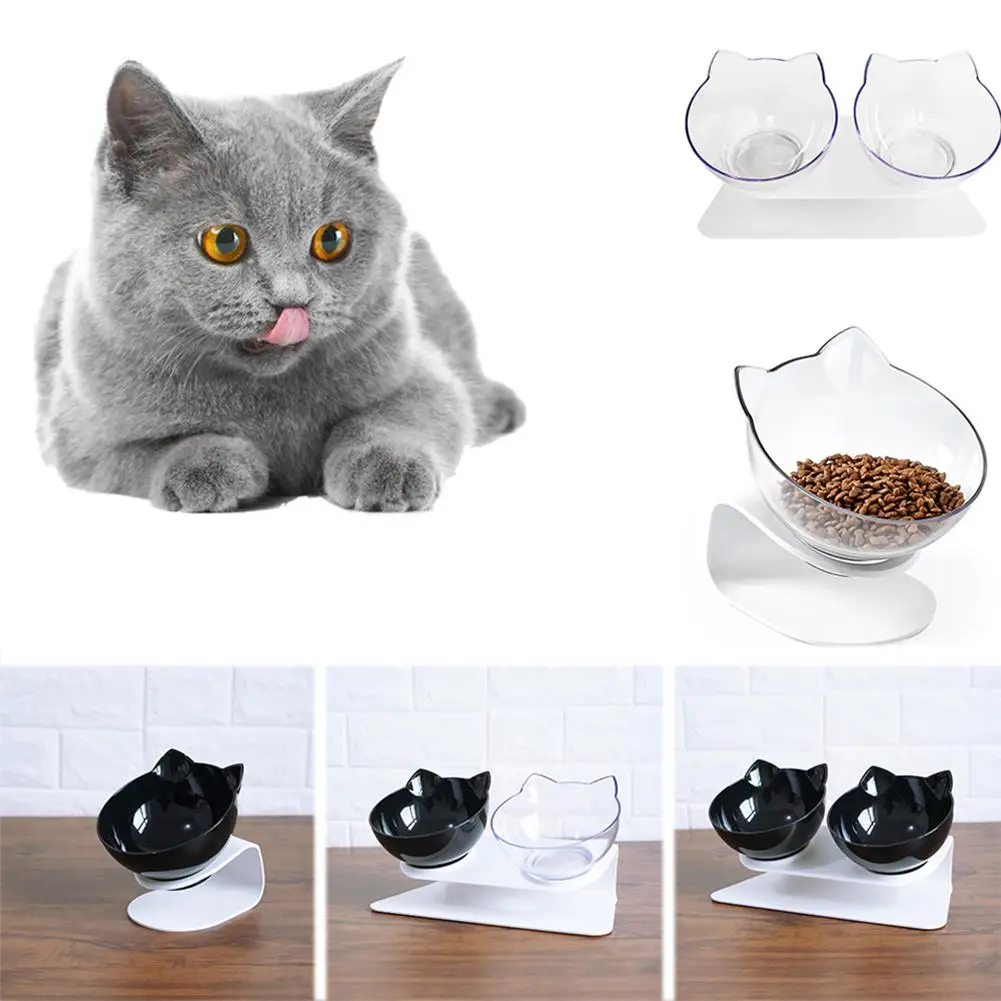 

None Dual Pet Bowls Anti-slip Spine Protecting Feeding Bowl for Cat Dog