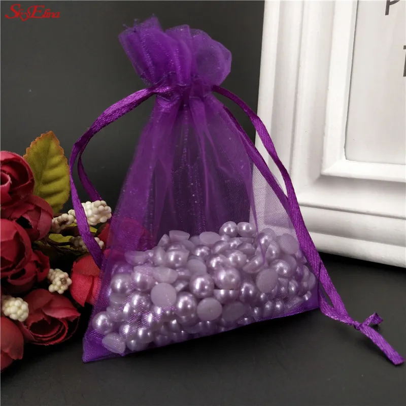 50 шт., 9x12, 10x15, 13x18 см, тюль из органзы, сумки из прозрачного сетчатого материала, ювелирные изделия, упаковка, сумки из органзы, свадебное саше, Подарочная сумка 5z - Цвет: dark purple