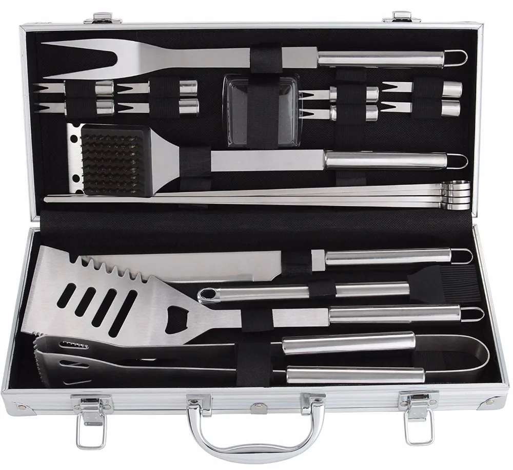 20Pc Heavy Stainless Steel BBQ Grill Tool Accessories Set Outdoor Camping Barbecue Grilling