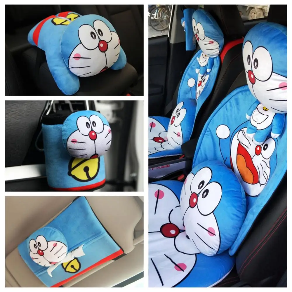 

1pc cartoon Doraemon vehicle-mounted plush pillow cushion safety belt cover car receive box paper towel tissue box stuffed toy