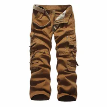 Мужские брюки карго, средняя талия, мешковатые, для отдыха, много карманов, длинные, свободные, военные, Осень-зима, хлопок, комбинезоны, мужские брюки размера плюс