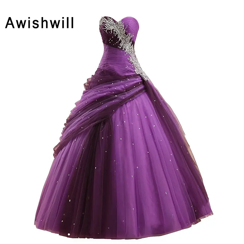 Фиолетовое бальное платье пышные платья, украшенные бисером Vestidos de 15 Anos, недорогие милые платья 16, платья для дебютантов, платья для 15 лет