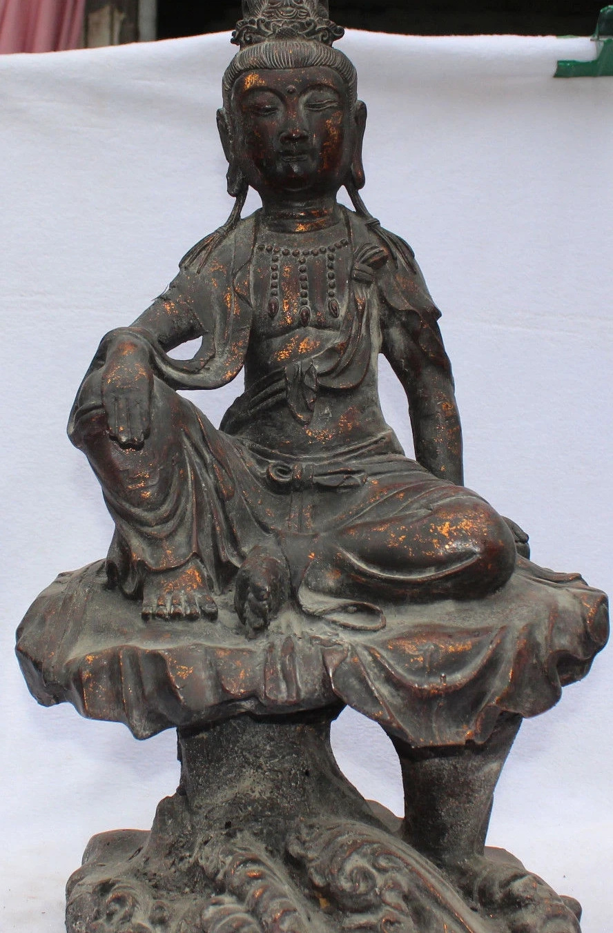 

22"Old Chinese Iron Seat Kwan-yin Guan Yin Kuanyin Goddess Avalokitesvara Statue