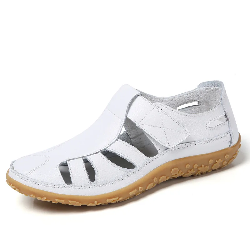 

2019 summer new comfortable simple solid color sandals women leather comfortable wild hollow casual sandals