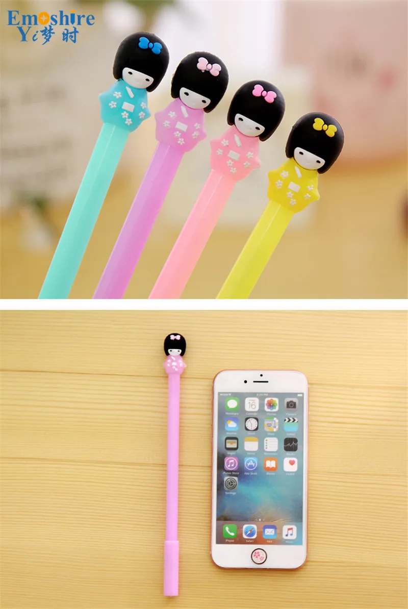Emoshire  Japan and South Korea creative stationery cute jelly color kimono girl sterling pen student supplies pen black signature pen (1)